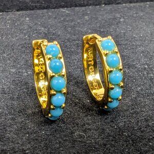 Kurt Geiger Turquoise Beaded Gold Be Kind Huggie Hoop Earrings